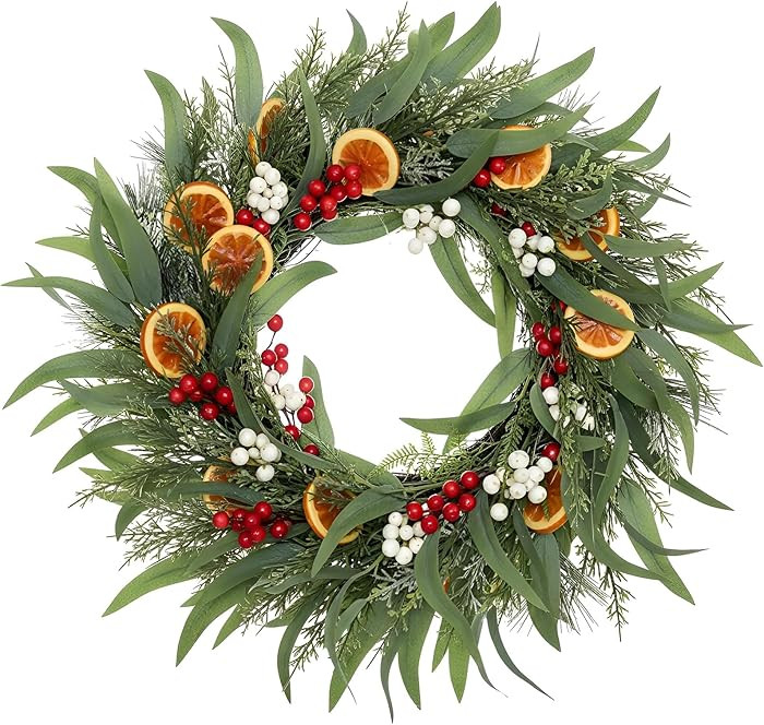 DN DECONATION 24 Inch Christmas Wreath for Front Door, Outdoor Winter Berry Eucalyptus Wreath wit... | Amazon (US)