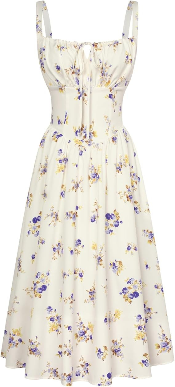 Scarlet Darkness Floral Printed Corset Dress Ruched Bust Cami Dress Flowy Sundress | Amazon (US)