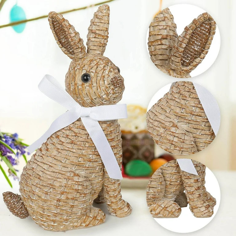 Tkrady Rattan Effect Resin Bunny Easter Decor,Table Rabbit Easter Decorations,Spring Bunnies Deco... | Walmart (US)