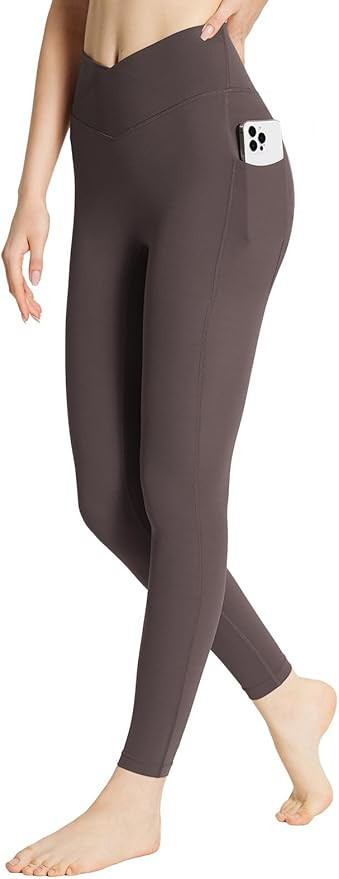 BALEAF Women's Leggings with Pockets 25" V Cross Waist Workout Leggings Tummy Control Yoga Ankle ... | Amazon (US)