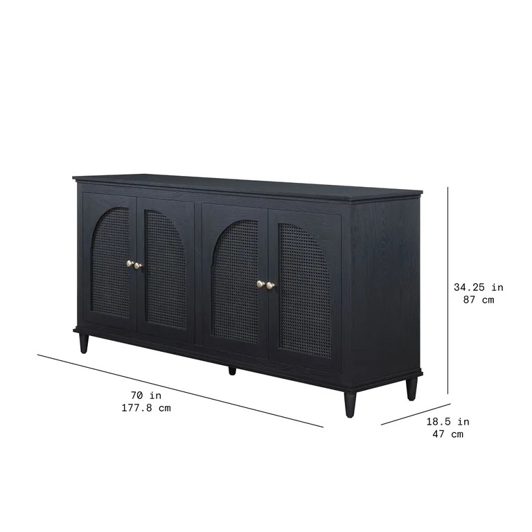 Beautiful by Drew Barrymore Drew 4-Door Rattan Buffet Sideboard, 2 Adjustable Shelves, Black Fini... | Walmart (US)