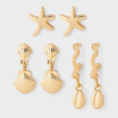 Starfish Charm and Hoop Earring Set 3ct - Universal Thread™ Gold | Target