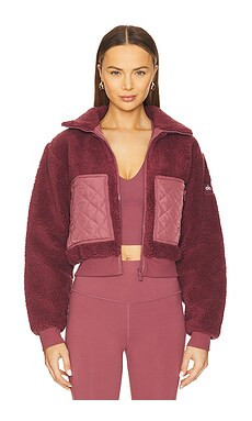 alo Sherpa Edge Bomber Jacket in Burgundy Truffle from Revolve.com | Revolve Clothing (Global)
