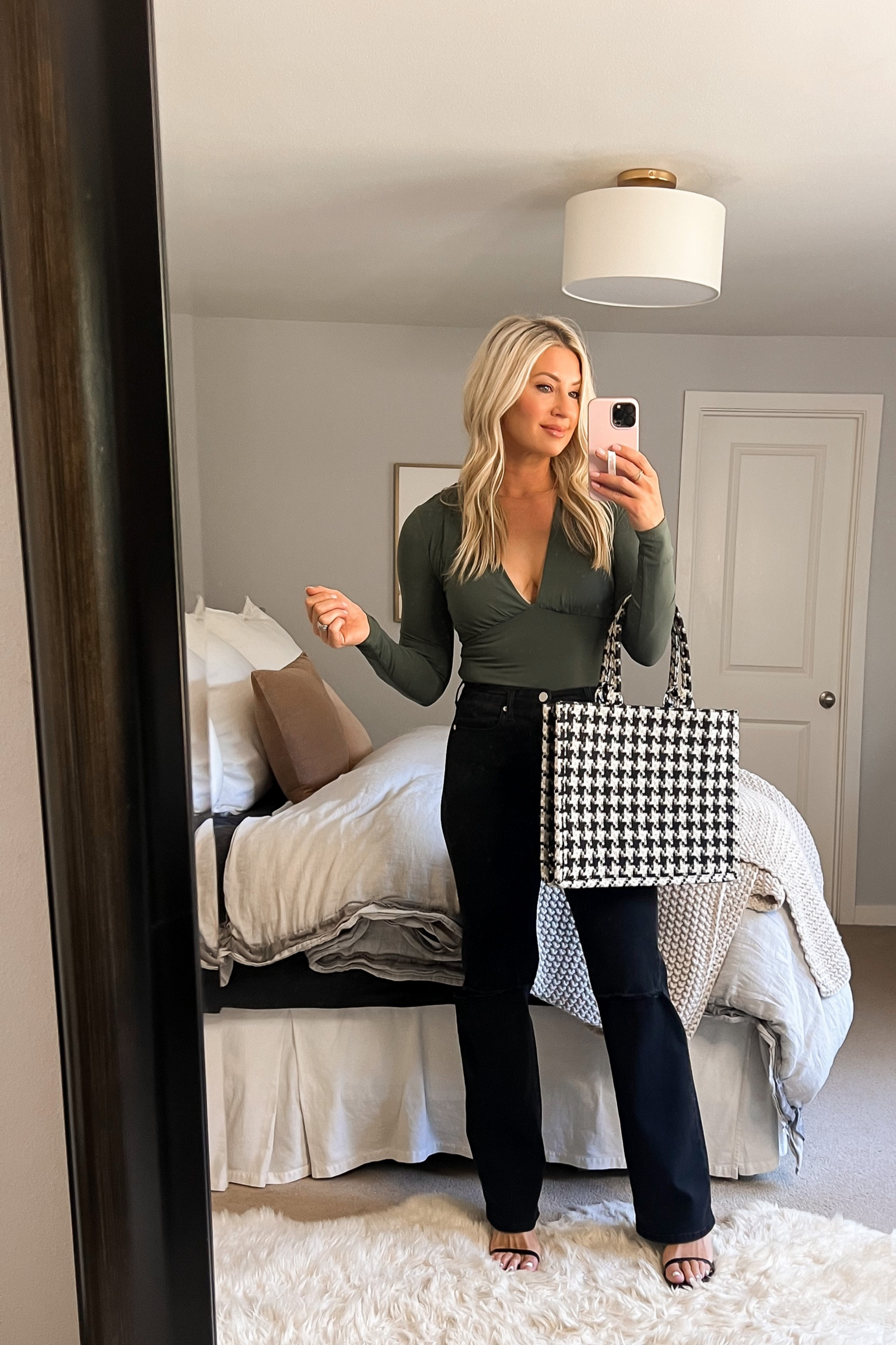 Green plunge neck line bodysuit for date night or a holiday party. Size up 

#LTKSeasonal #LTKsalealert #LTKSale