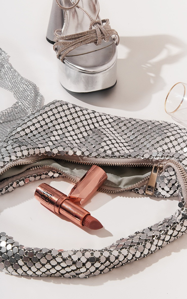 Silver Large Chainmail Curved Shoulder Bag | PrettyLittleThing US