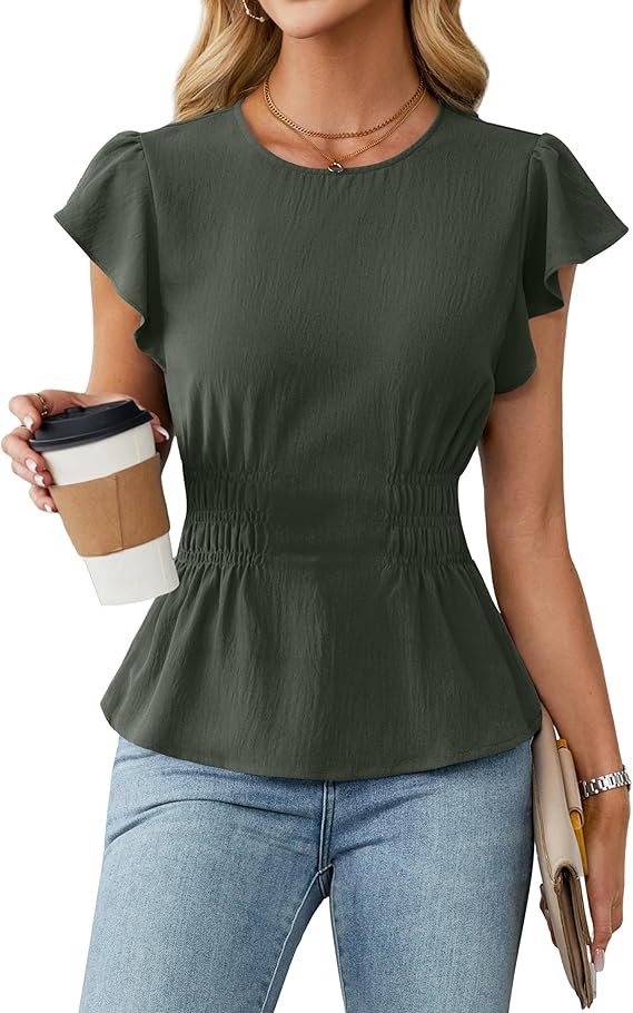 Blooming Jelly Women's Dressy Casual Blouses Business Ruffle Short Sleeve Tops Summer Crew Neck S... | Amazon (US)