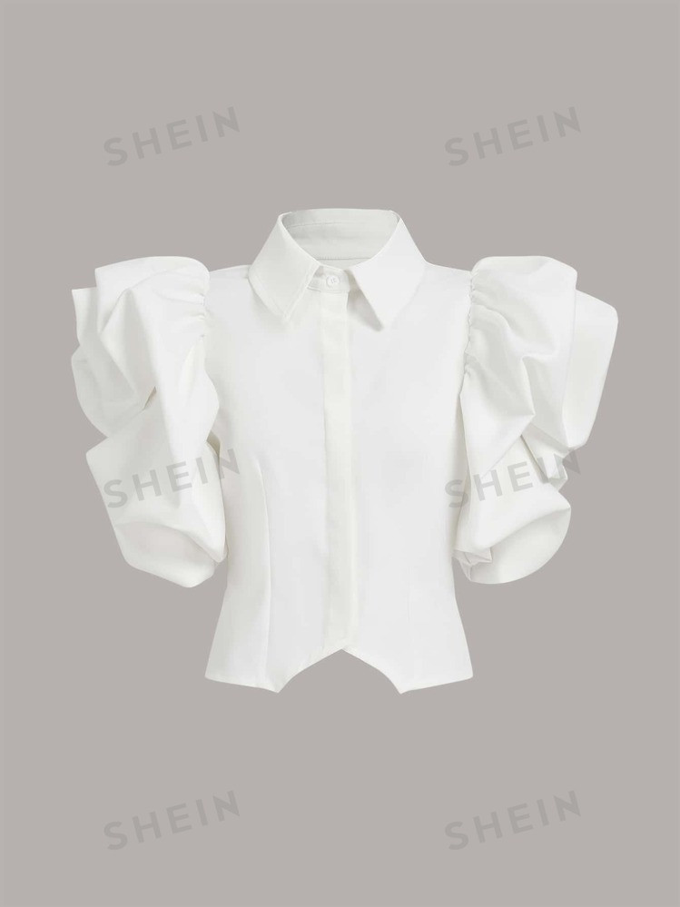 SHEIN Privé Exaggerated Ruffle Trim Button Front Shirt | SHEIN USA | SHEIN