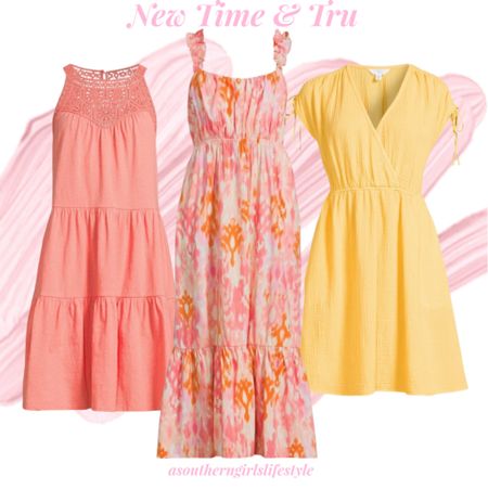Under $20! Pretty New Time and Tru Dresses! Each comes in multiple colors/patterns

Coral Sleeveless Tiered Cotton Dress with Crochet Trim, Coral Blush Tie Back Midi Dress with Ruffled Straps & Yellow Crossover Front Mini Dress 

Walmart Fashion. Summer Dress. Summer Outfit  

#LTKFindsUnder50 #LTKStyleTip #LTKSeasonal