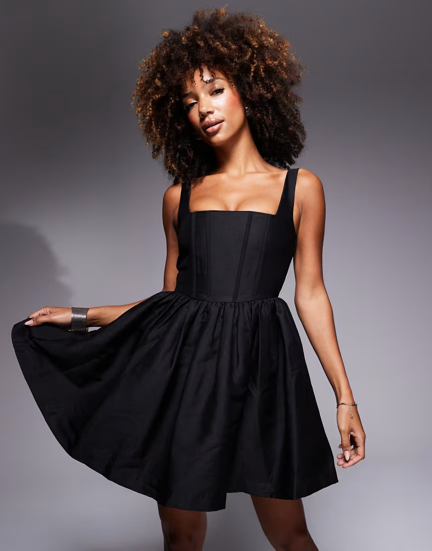 True Decadence Square neck corseted skater mini dress in black | ASOS (Global)