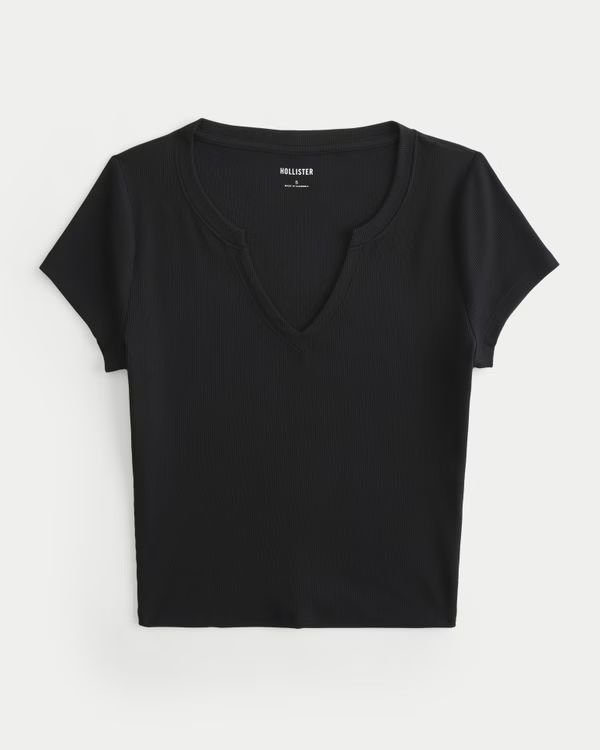 Ribbed Seamless Fabric Notch Neck Baby Tee | Hollister (US)