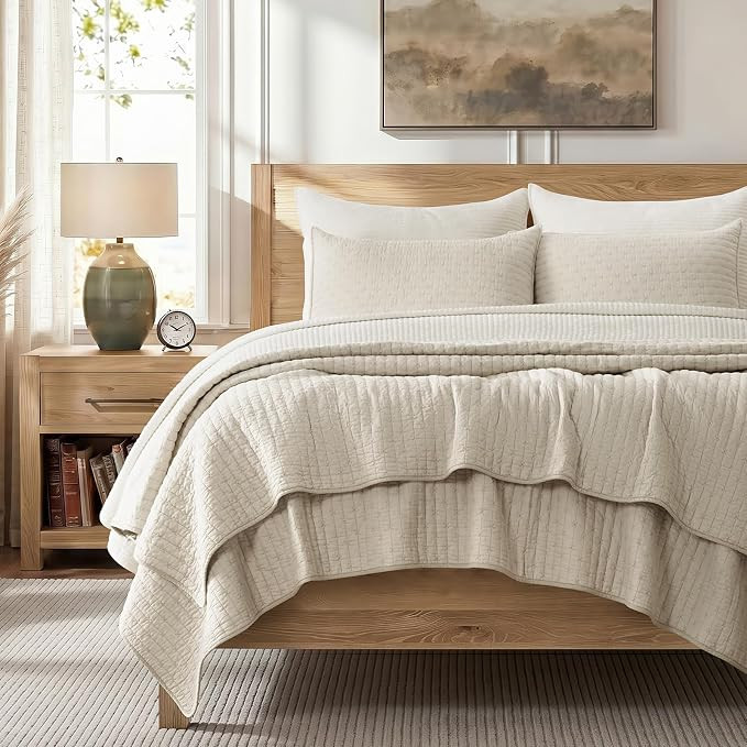 Cross Stitch Pre-Washed Cotton Quilt Bedding Set King Size, Oversized 3 Pieces Lightweight Bedspr... | Amazon (US)