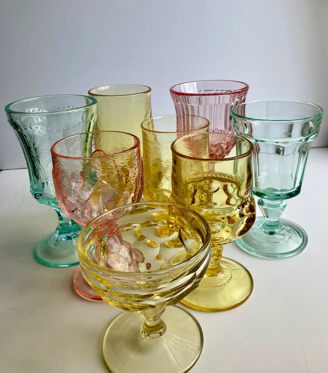 Pretty Vintage MCM Goblets Spring Table Pastel Yellow, Green, Pink Glassware Tiffan Franciscan, I... | Etsy (US)