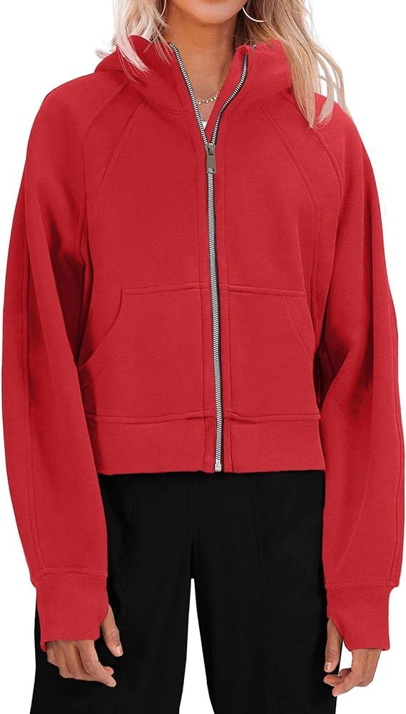Fisoew Womens Zip Up Sweatshirts Fleece Lined Collar Crop Hoodie Casual Cotton Long Sleeve Tops w... | Amazon (US)