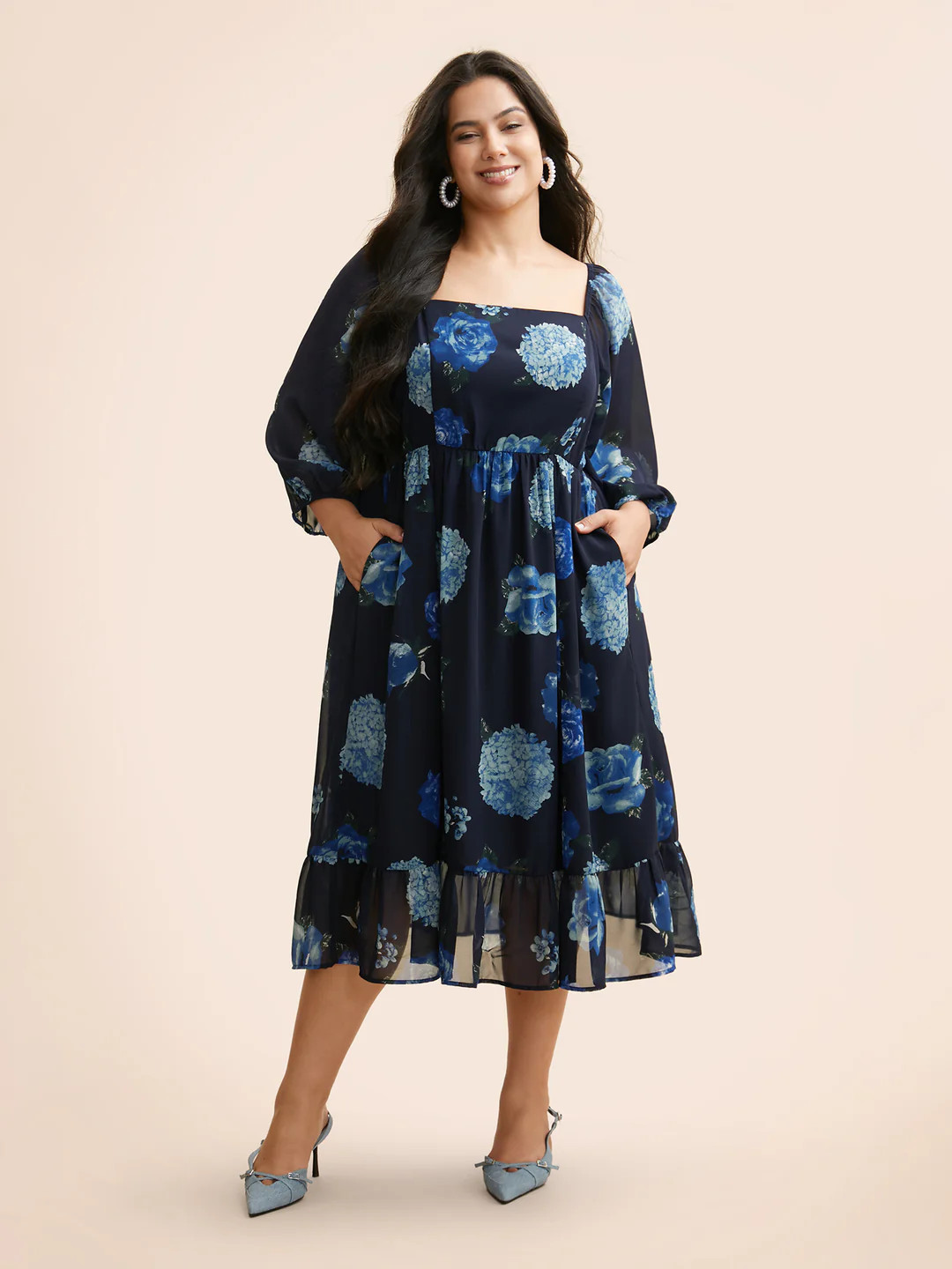 Floral Patchwork Ruffle Hem Mesh Dress | Bloomchic