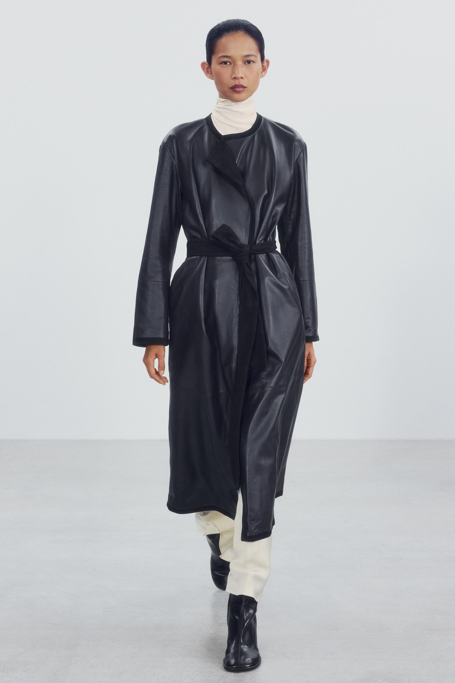 ZW COLLECTION 100% LEATHER COMBINED COAT | Zara US