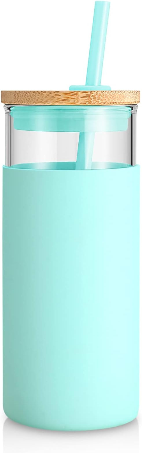 tronco 20oz Glass Tumbler Glass Water Bottle Straw Silicone Protective Sleeve Bamboo Lid - BPA Fr... | Amazon (US)