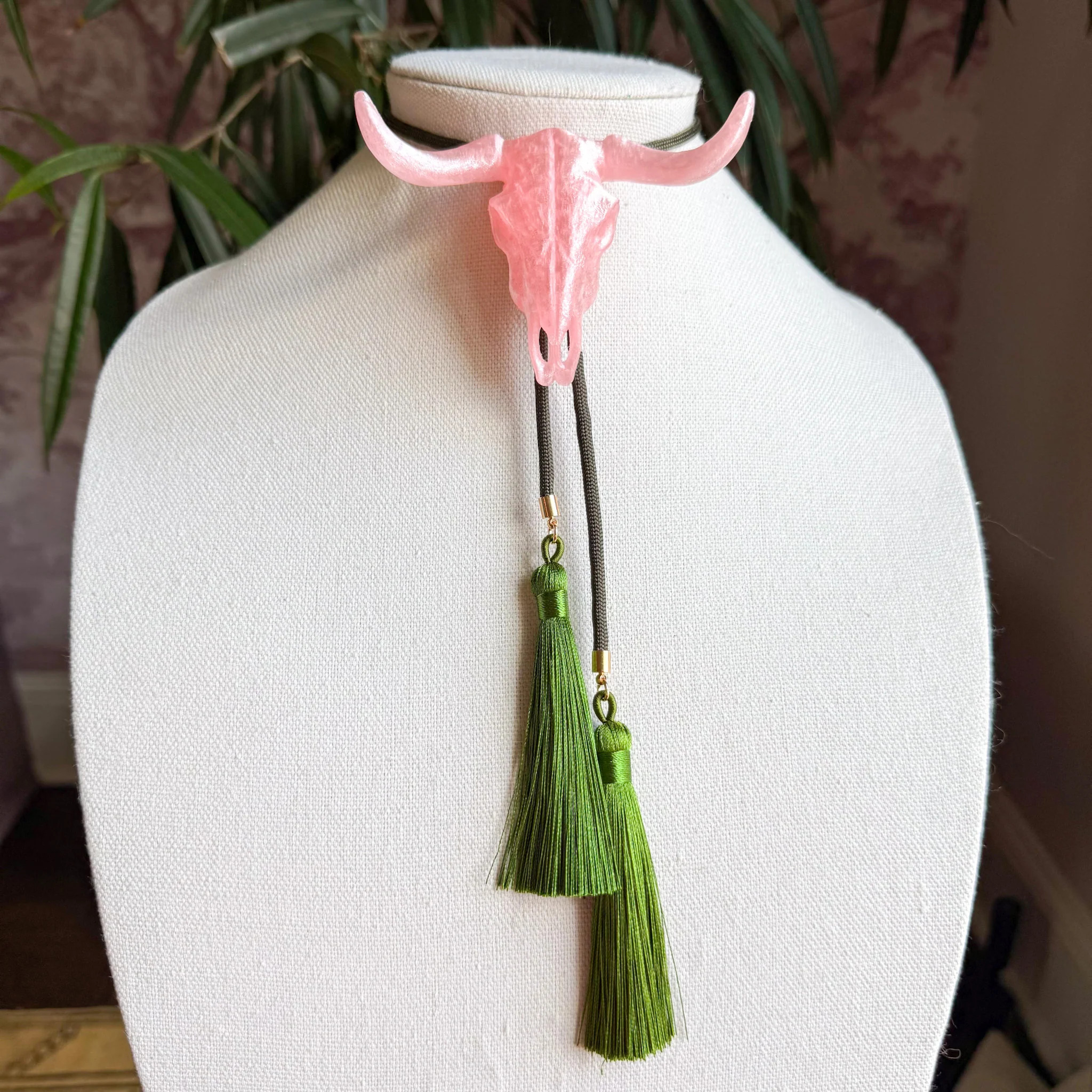 Longhorn Bolo Quartz Pink with Olive Green & Olive | Rahya Jewelry Design