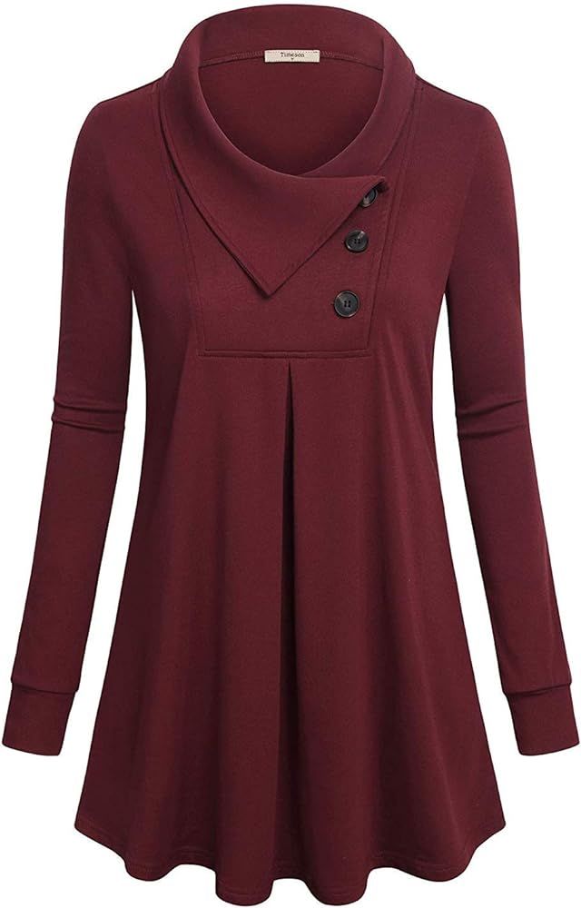 Timeson Women's Long Sleeve Button Lapel Pullover Tunic Swing Sweatshirt | Amazon (US)