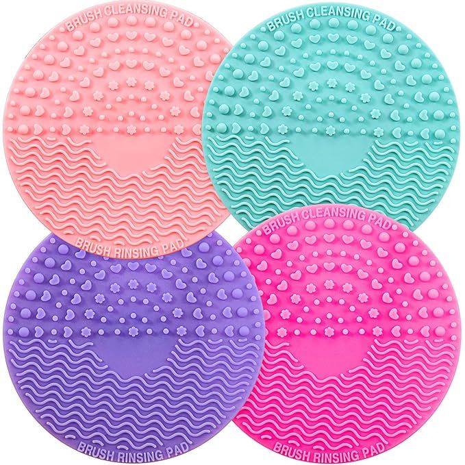 4 Packs Silicone Makeup Brush Cleaning Mat, Round Makeup Brush Cleaner Pad Cosmetic Brush Cleanin... | Amazon (US)