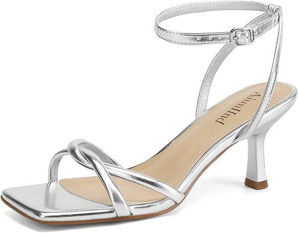 Women's Kitten Low Heel Sandals, Strappy Square Open Toe 2.5 inch | Amazon (US)