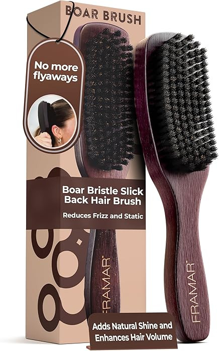FRAMAR Slick Back Hair Brush Boar Bristles – Slick Back Brush, Smoothing Hair Brush For Women, ... | Amazon (US)
