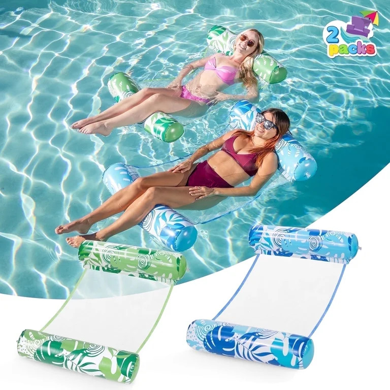 Joyfy 2 Packs Inflatable Pool Float Hammock, 4 in 1 Pool Floaties for Adults, Swimming Pool Acces... | Walmart (US)