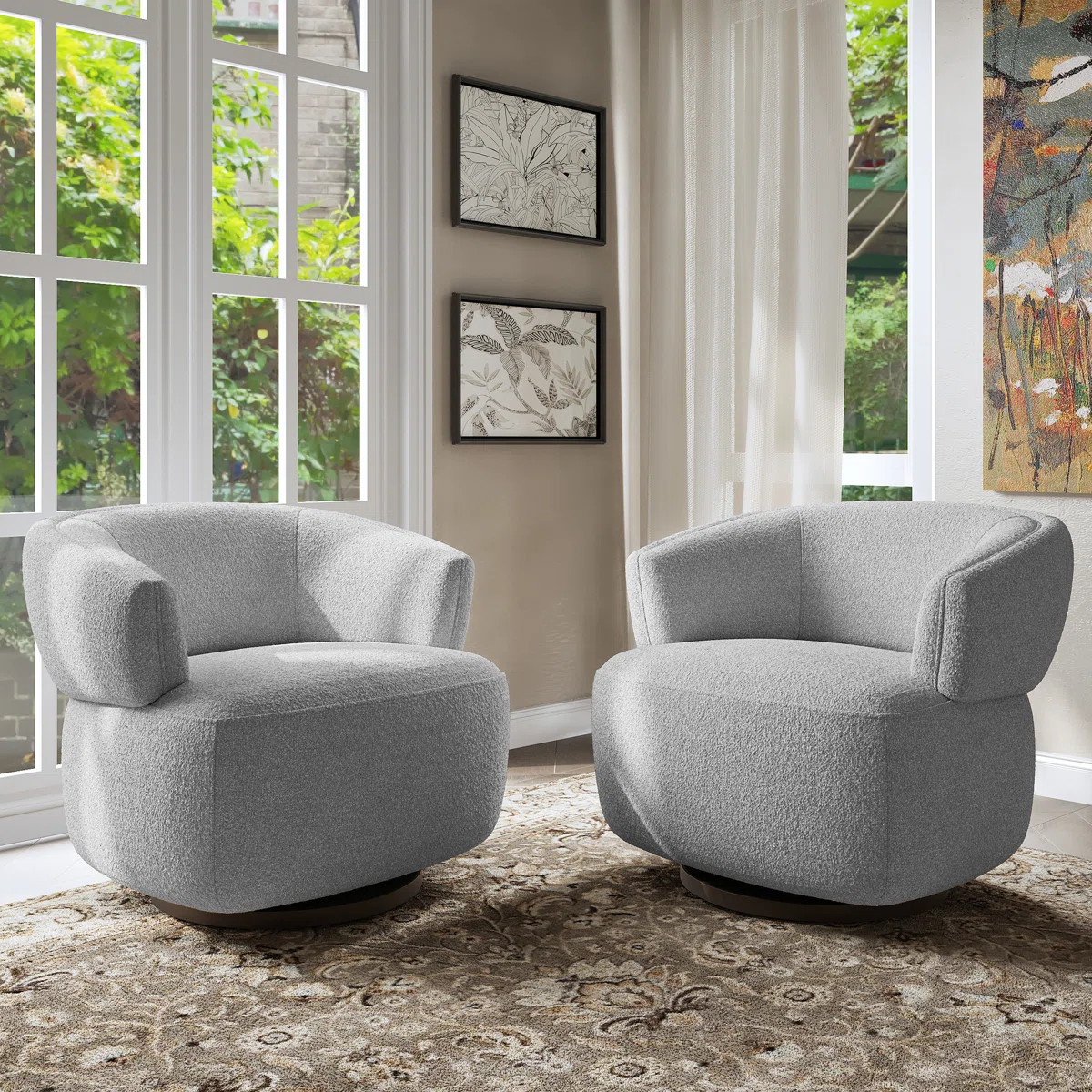 Jazmond 29.6" H Swivel Barrel Chair with Polyester Upholstery | Wayfair North America
