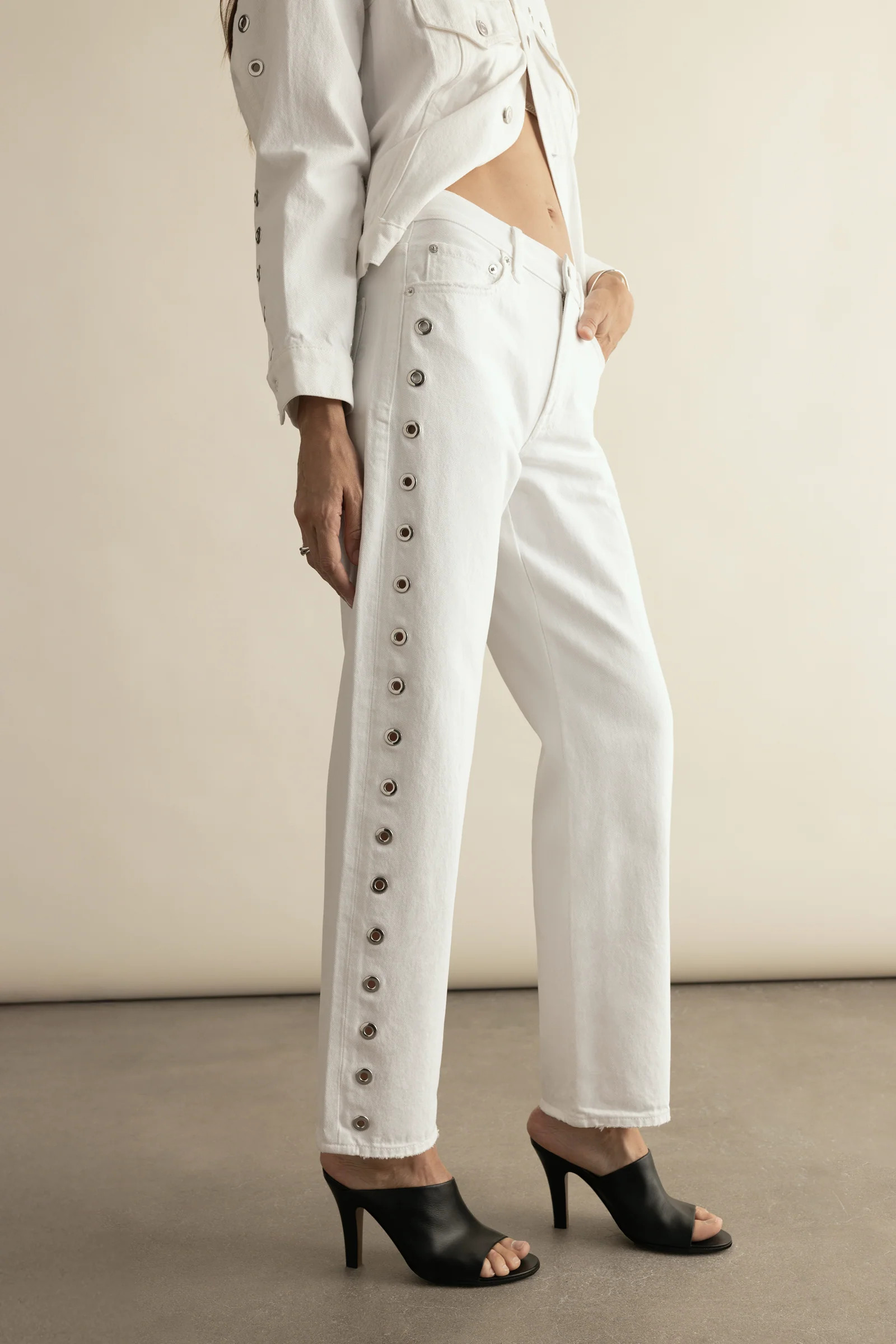 Lexi Mid Rise Bowed Straight Jean - Vivid White | Pistola Denim