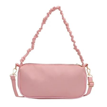 SUNNY Women Solid Color Pleated Shoulder Underarm Bags Nylon Handbag Tote (Pink) | Walmart (US)