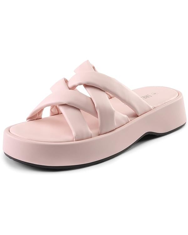 DREAM PAIRS Women' s Summer Comfortable Cushion Slip-on Dressy Slides, Cute Platform Puffy Sandal... | Amazon (US)