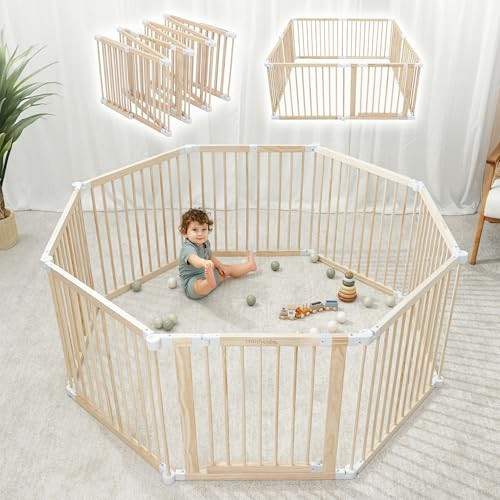 Comfy Cubs Baby Gate Playpen 57x57x25in - Foldable Playpen Light Wood White | Amazon (US)