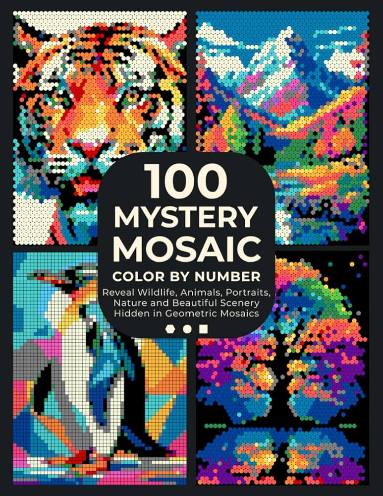 100 Mystery Mosaic Color by Number: Pixel Art Masterpieces: Reveal Wildlife, Animals, Portraits, ... | Amazon (US)