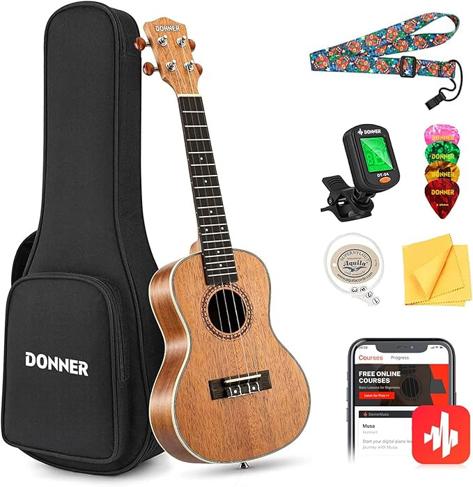 Donner Concert Ukulele Beginner Kit 23 inch Ukelele Mahogany Wood with Free Online Lesson Gig Bag... | Amazon (US)