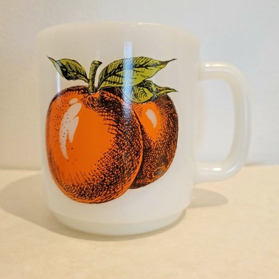 Vintage Glasbake Milk Coffee Tea Mug Cup Orange Fruit Mid Century Modern USA | eBay US