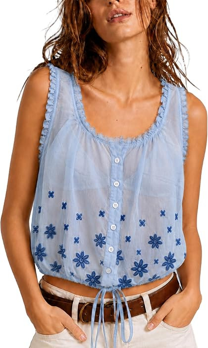 Soft cotton gauze, breezyEmbroidery ruffle detailsButton front designSleeveless breathableAdjusta... | Amazon (US)