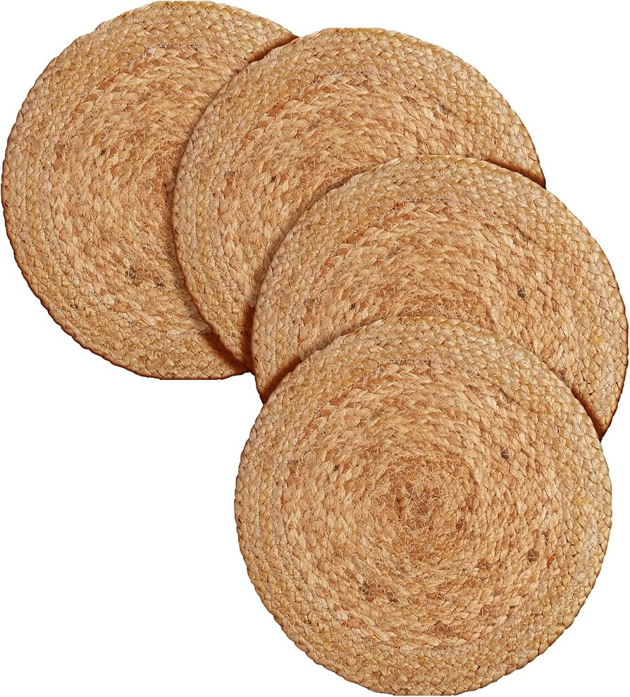 Set of 4 Jute Braided 14-inch Round Placemats 100% Jute - Eco-Friendly Hand Crafted Rustic Vintag... | Amazon (US)