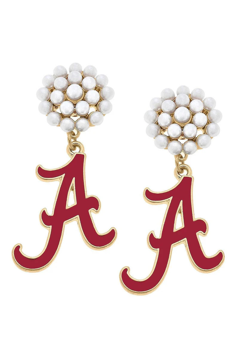 Alabama Crimson Tide Pearl Cluster Enamel Drop Earrings | CANVAS