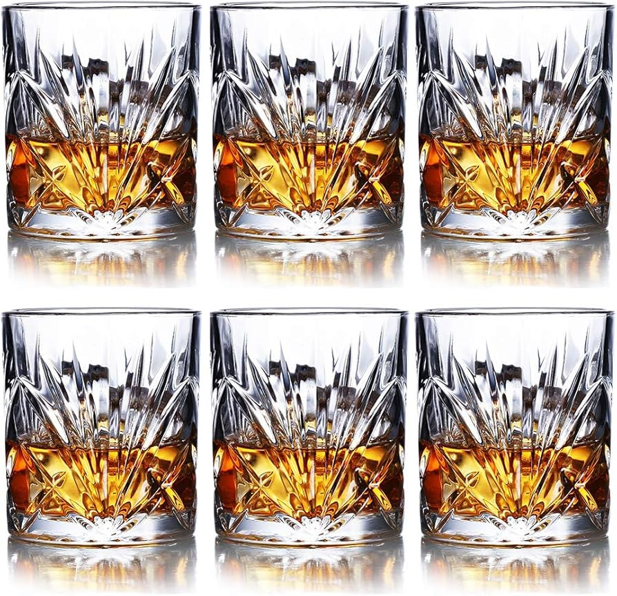 Whiskey Glasses Set of 6-10oz Premium Crystal Whiskey Glass, Rock Style Old Fashioned Glass For D... | Amazon (US)