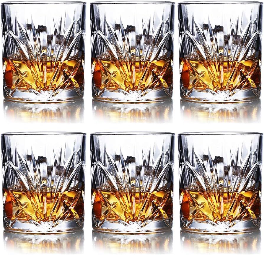Whiskey Glasses Set of 6-10oz Premium Crystal Whiskey Glass, Rock Style Old Fashioned Glass For D... | Amazon (US)