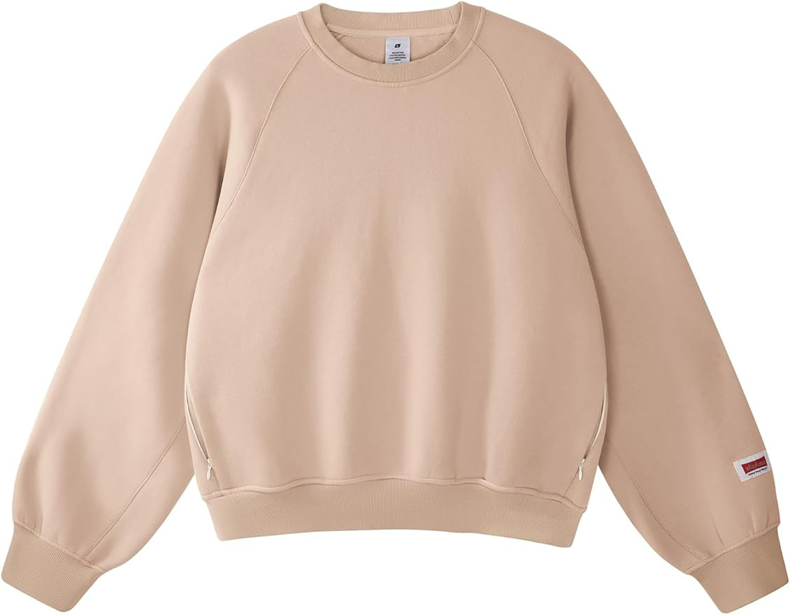 FAlABLE Women's Oversized Crewneck Sweatshirt Cozy Fleece Boxy Fit Pullover with Hidden Zipper Po... | Amazon (US)