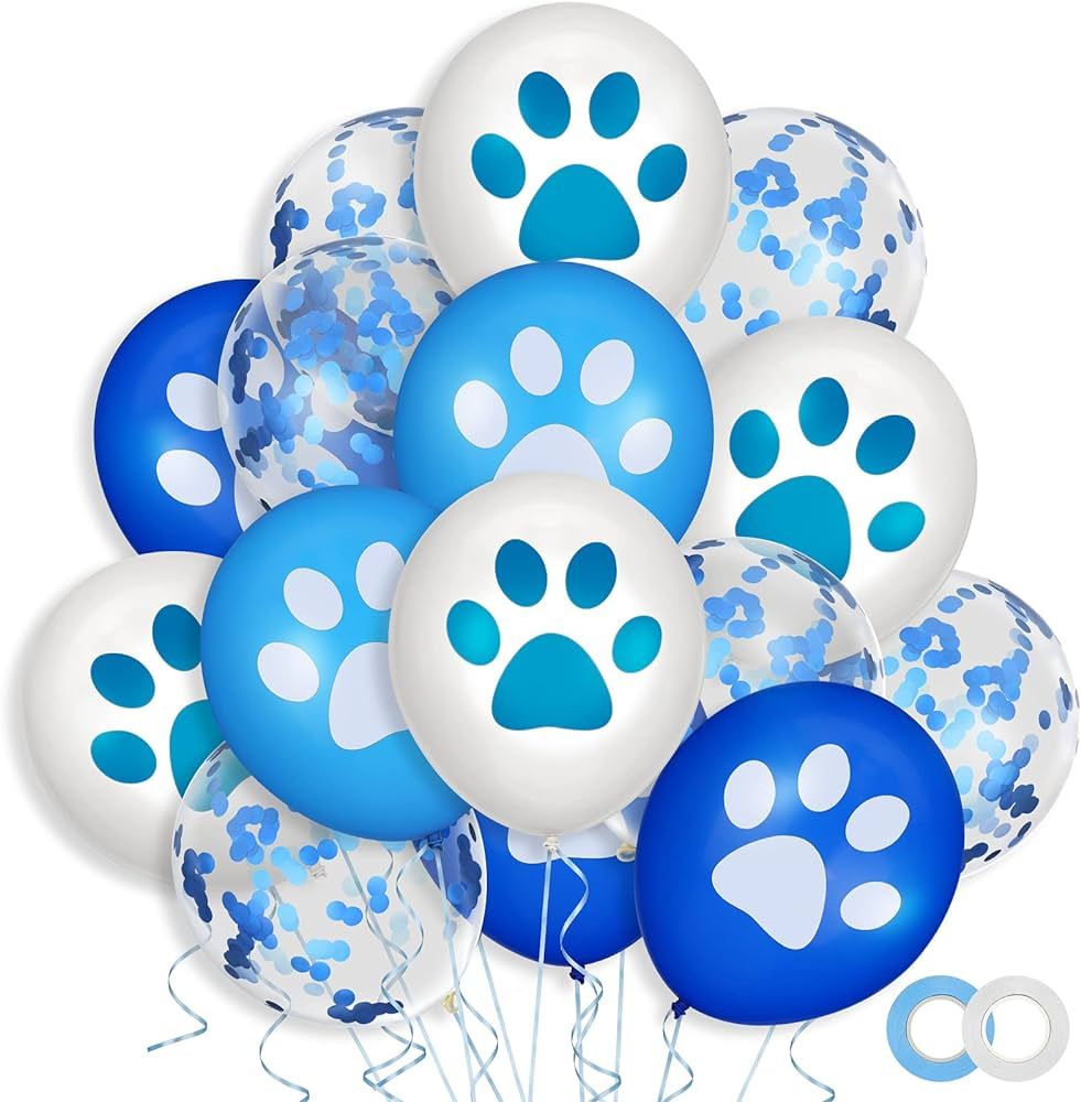 35 Pieces Paw Print Balloons Set 12 Inches Blue White Latex Confetti Balloons with 2 Pieces Ribbo... | Amazon (US)