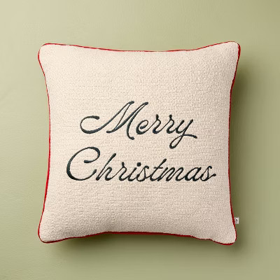 16"x16" 'Merry Christmas' Icon Square Toss Pillow Cream/Red Edge - Hearth & Hand™ with Magnolia | Target