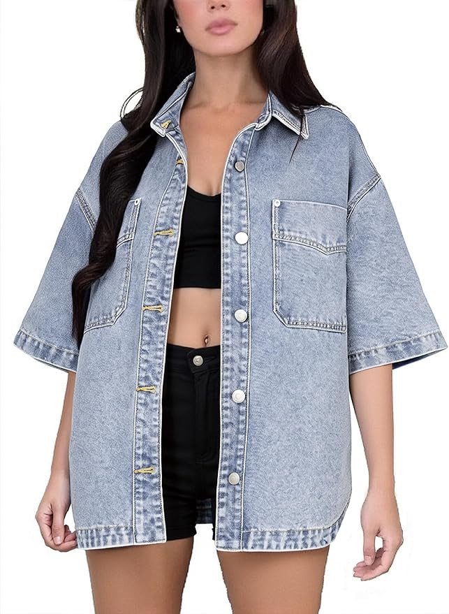 Womens Denim Jacket Wash Jean Jacket Coats With Pockets | Amazon (US)