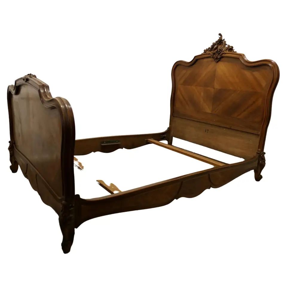 Louis XV Style French Golden Walnut Bed | 1stDibs
