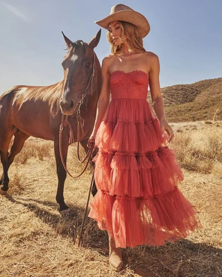 Novara Strapless Tiered Tulle Maxi Dress Sienna / S | VICI