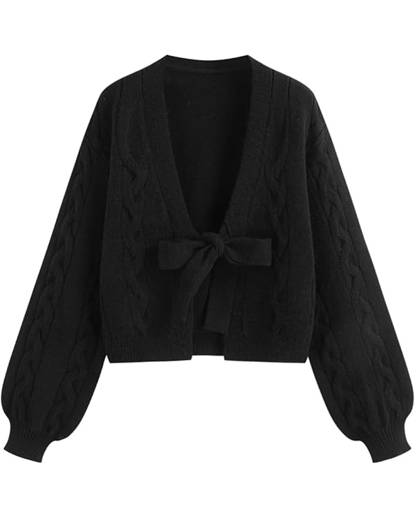 CIDER Womens Crop Tie Front Cardigan V Neck Bow Sweaters Cute Cozy Trendy Fall Outfits | Amazon (US)