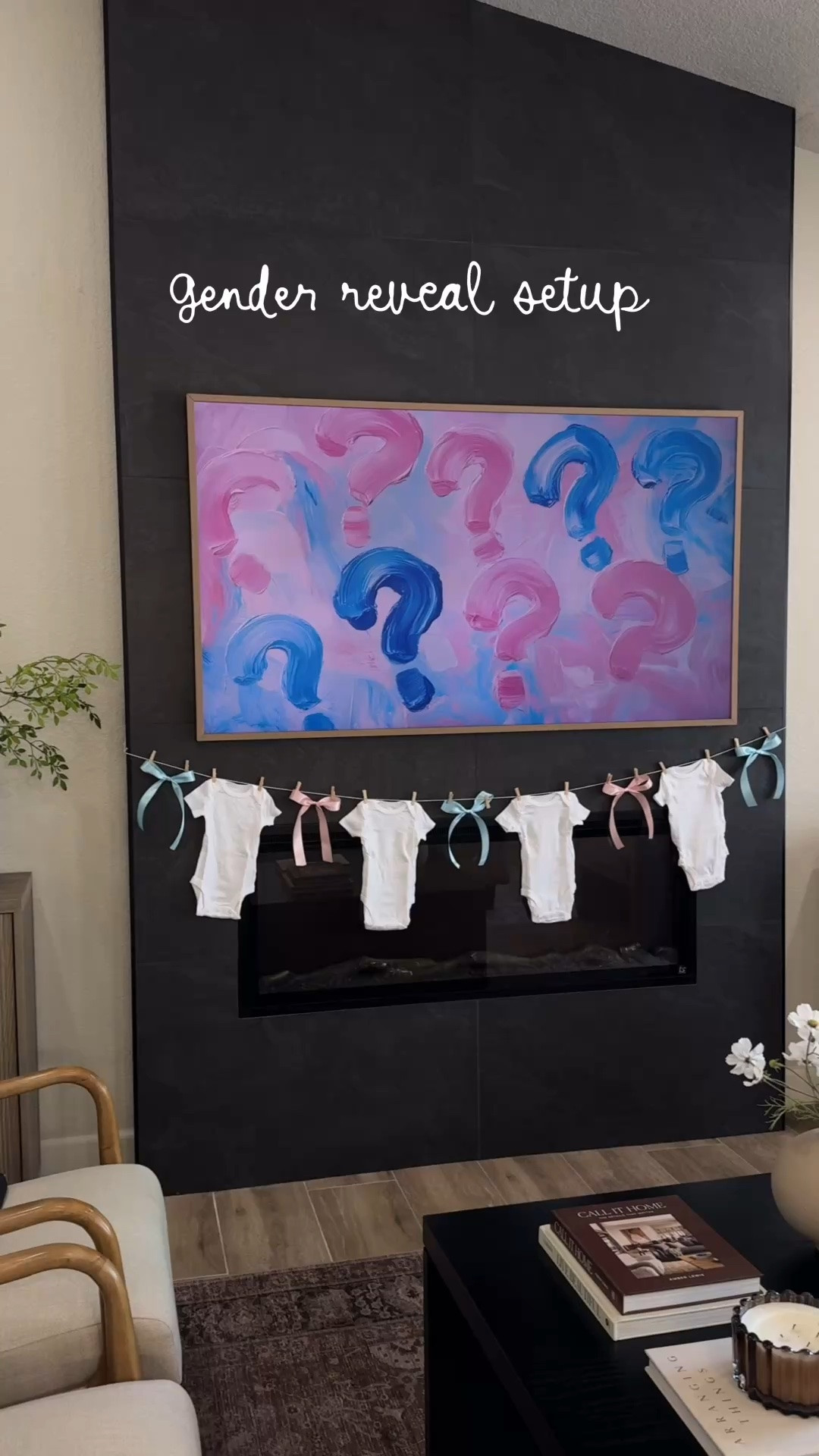 Gender reveal party setup🩵🩷 
I love how everything turned out from the arch backdrop and balloon arch to the onesies hanging over the fireplace 🥹 How cool is this over the table rod that I hung the Baby Klei balloons from?? Excited to use this for future parties too. 
•
•
Gender reveal party, gender reveal party decor, party decorations, pink and blue, pink or blue, boy or girl, gender reveal, party setup

#LTKHome #LTKvlog #LTKBaby