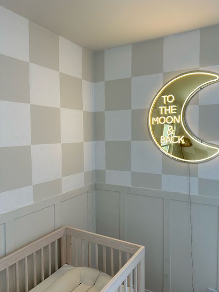 our baby nursery is starting to come together 🫶🏼 loving how this neon light pairs back to the neutral checkered wall. can’t wait to continue decorating this space 🤍

#LTKhome #LTKbaby #LTKstyletip