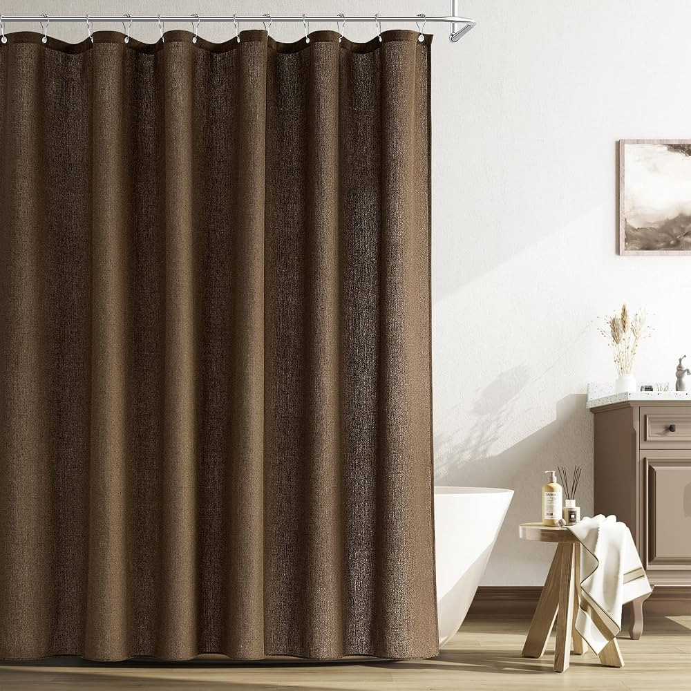Naturoom Brown Linen Shower Curtain Liner Neutral Weighted Cloth Fabric Textured Beige Farmhouse ... | Amazon (US)
