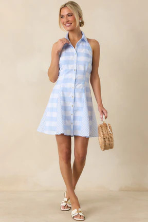 Porch Swing Pretty Light Blue & White Gingham Halter Mini Dress | Red Dress